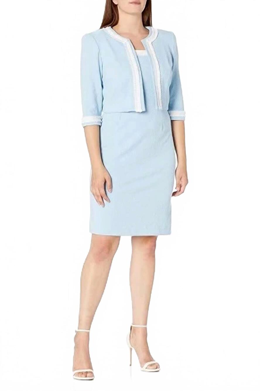 NEW MAYA BROOKE ruffle trim 2 piece jacket dress in blue